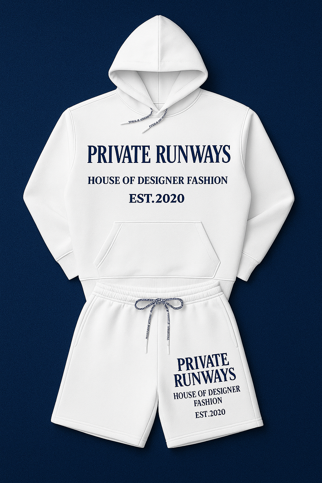 Private Runways White & Navy Premium Hoodie Set Preorder