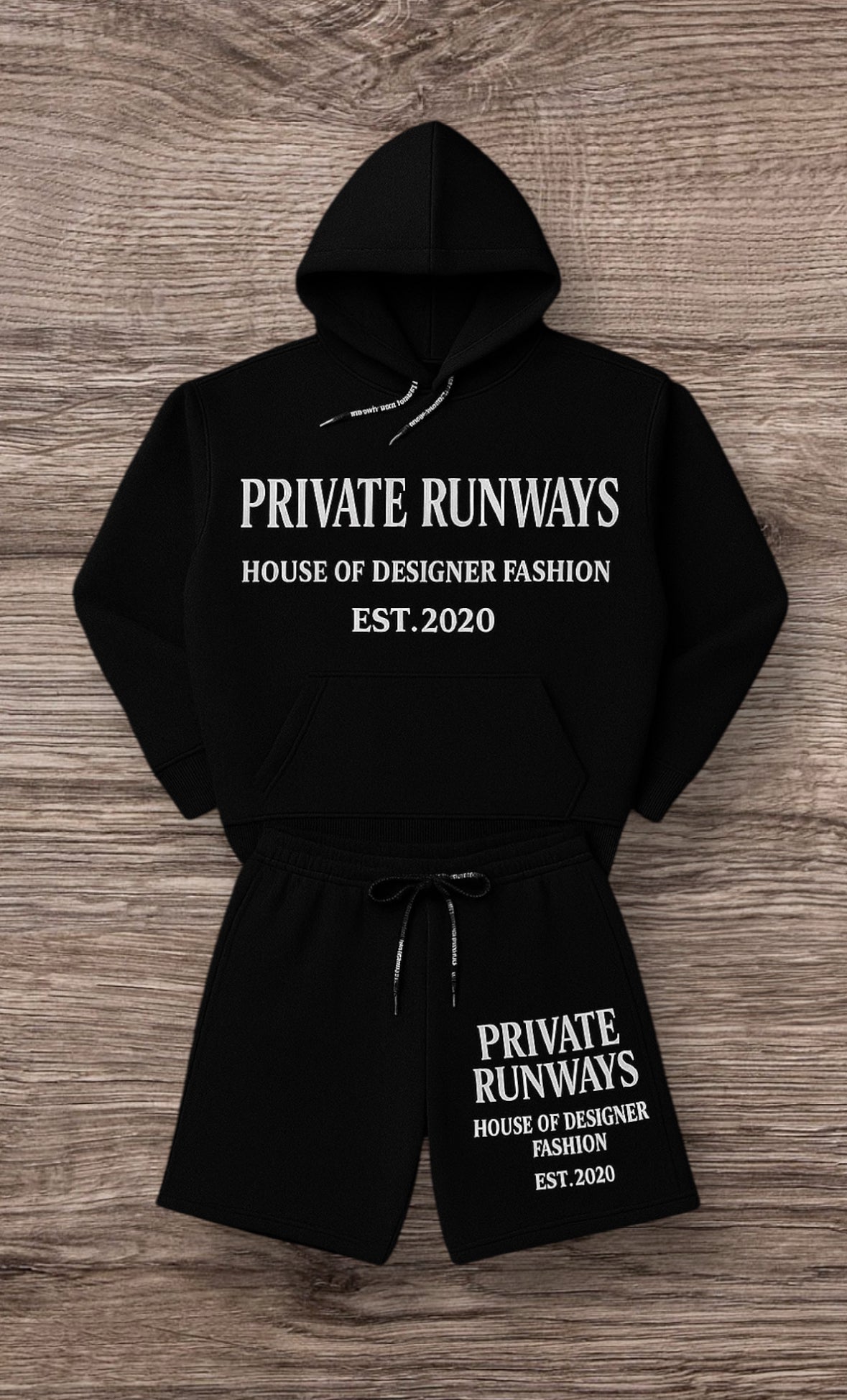 Private Runways Black Luxury Hoodie Set Preorder