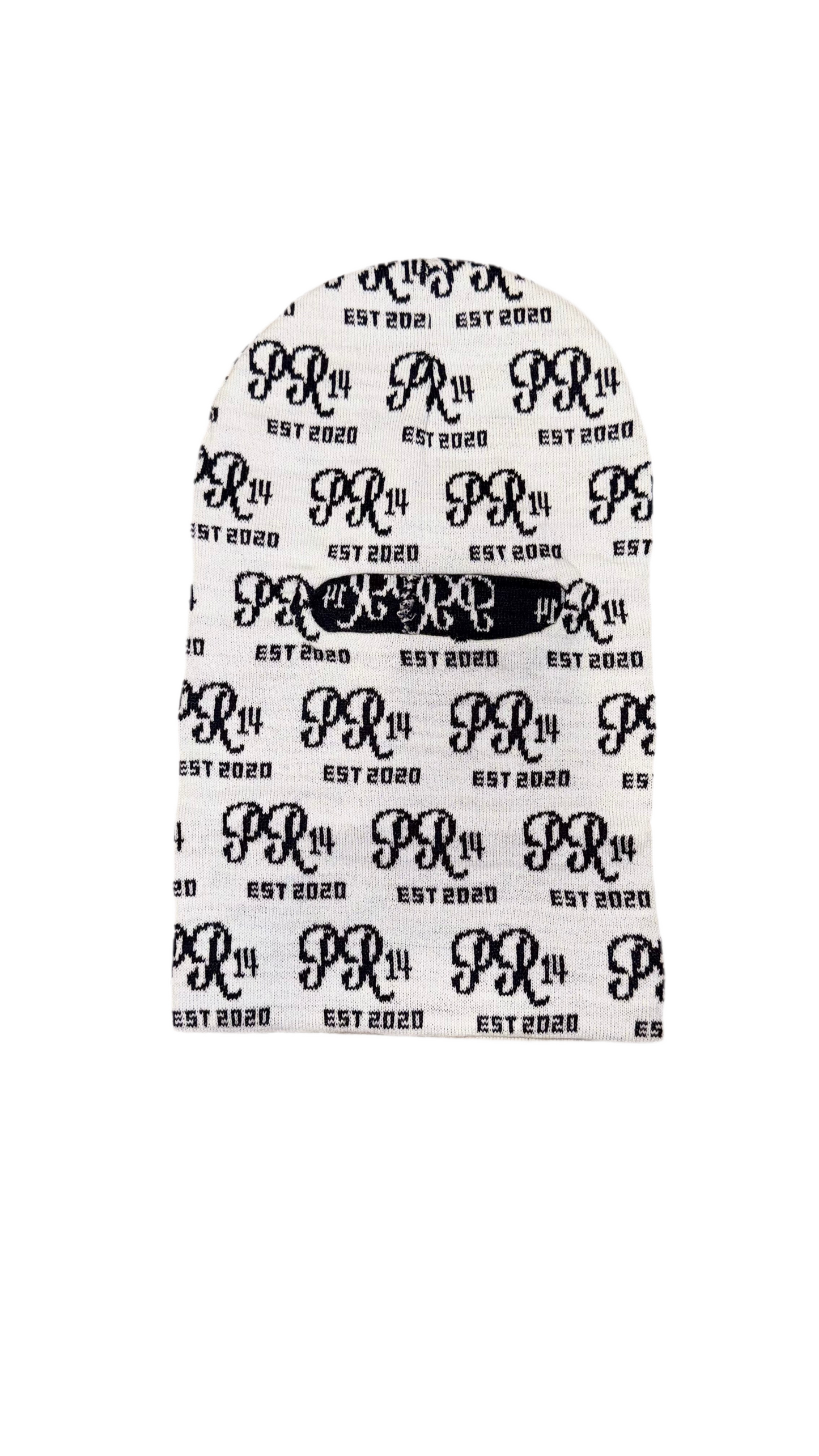 PR14 Monogram Knit Balaclava – White & Navy