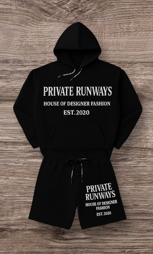 Private Runways Black Luxury Hoodie Set Preorder